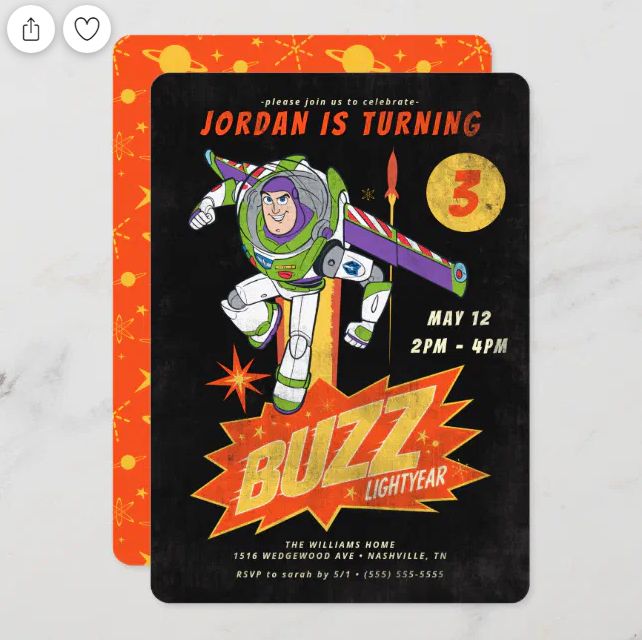 the buzz lightyear birthday party card is shown