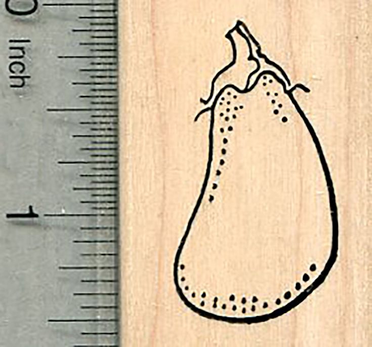 a rubber stamp with a drawing of a pear on it and a ruler next to it