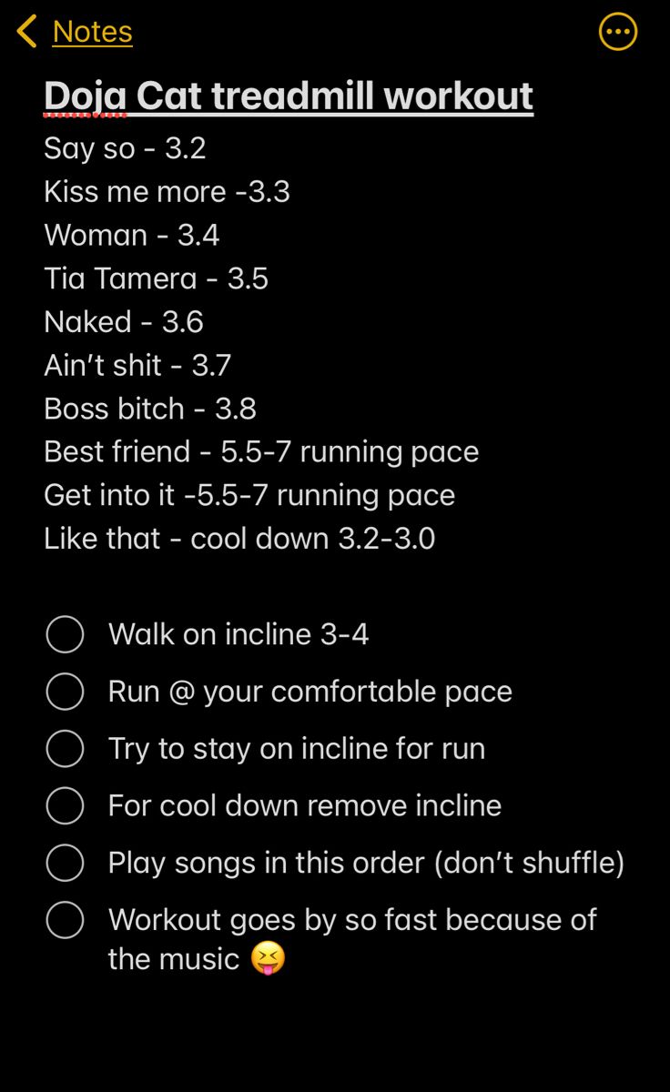 an image of a text message with the words doja cat treadmill workout