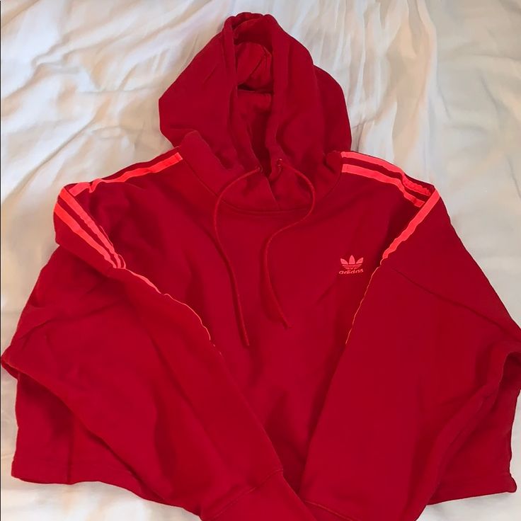 Never Worn Before Adidas Cropped Hoodie. Love This Color! This Is Size Small. Red Hooded Hoodie With Double-lined Hood, Red Double-lined Hoodie, Red Hooded Sweatshirt With Double-lined Hood, Red Athleisure Hoodie With Double-lined Hood, Trendy Red Hoodie For Winter, Sporty Red Hooded Top, Red Hoodie With Drawstring Hood, Red Long Sleeve Sweatshirt Athleisure, Red Long Sleeve Athleisure Sweatshirt