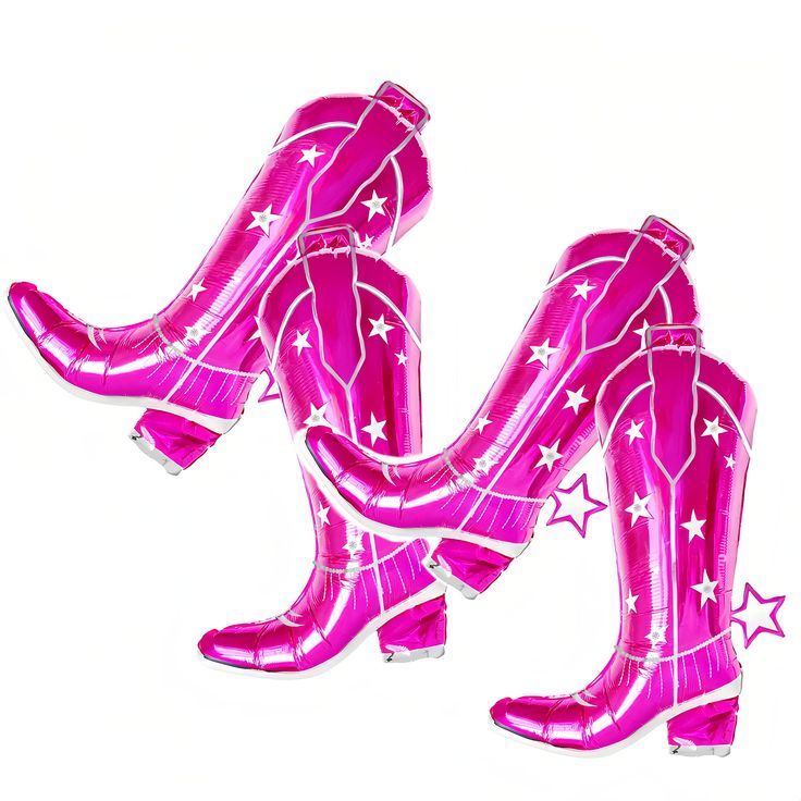 a pair of pink high heeled boots with stars painted on the bottom and sides