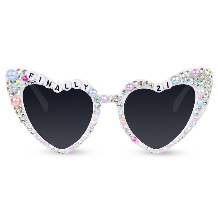 PRICES MAY VARY. STYLISH FINALLY 21 SUNGLASSES: The delicate heart shape 21ST glasses are decorated with dazzling crystals and " FINALLY 21 " . Elegant Birthday sunglasses, once put on, you will be the center of attention in party PRODUCT DATILS: Package includes 1* pink heart shape glasses and 1*rose gold Pouch & Pink glasses cloth total of 3 pcs in this set for 21st birthday decorations, and can match any makeup at will SUPER SPARKLY: Super Sparkly 21st glasses, This time we have chosen SHINY Decorate Sunglasses, Women Birthday Outfit, 21st Birthday Party Favors, Bling Glasses, Birthday Glasses, Birthday Sunglasses, Heart Shaped Glasses, 21st Birthday Decorations, Pink Glasses