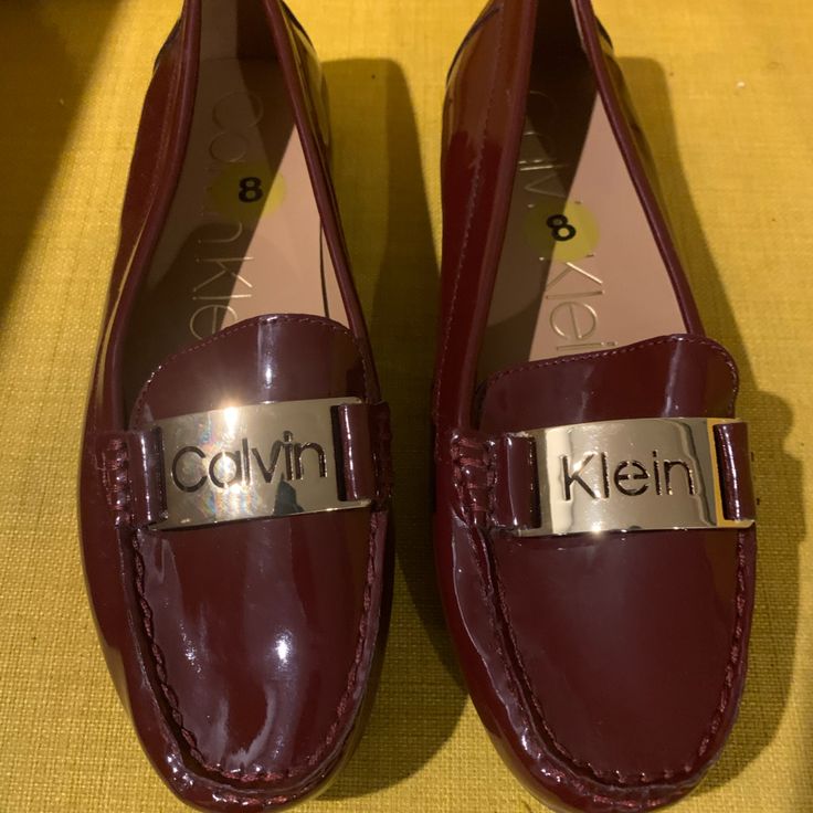 Women’s Calvin Klein Size 8 Cranberry/ Burgundy Patent Leather Loafers: Brand New Without Tags Burgundy Round Toe Loafers For Fall, Casual Burgundy Loafers For Fall, Burgundy Loafers With Flat Heel For Fall, Casual Burgundy Loafers With Flat Heel, Casual Burgundy Flat Heel Loafers, Burgundy Casual Flat Loafers, Casual Burgundy Flat Loafers, Burgundy Flat Loafers For Work, Burgundy Flats For Fall