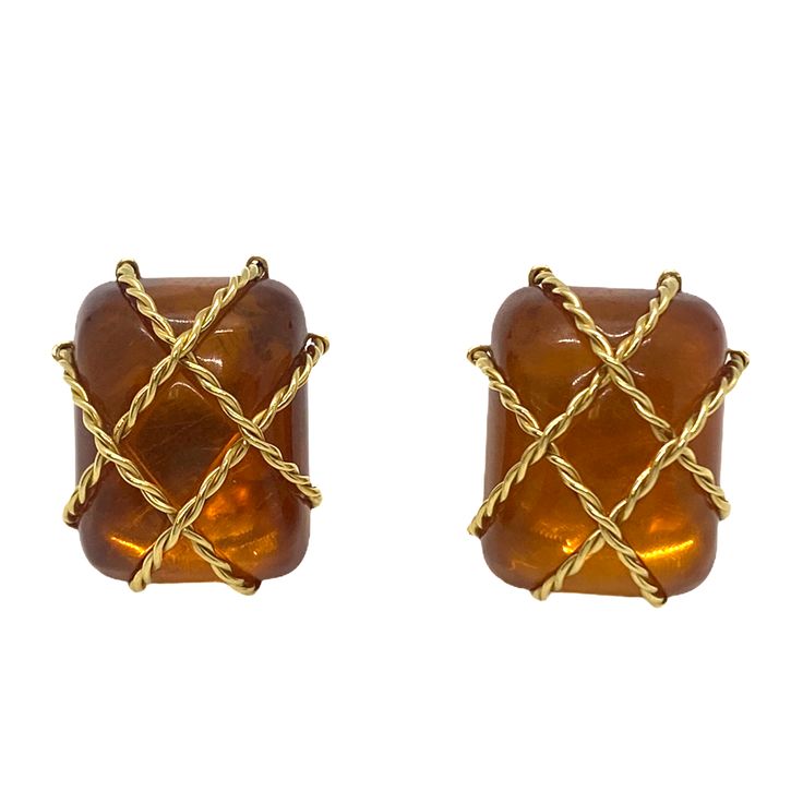 Seaman Schepps 18k gold earrings with amber from Cage collection DESIGNER: Seaman Schepps MATERIAL: 18K Gold GEMSTONE: Amber DIMENSIONS: earrings are 26mm x 20mm WEIGHT: 21.9g MARKED/TESTED: Seaman Schepps,makers mark,750,1029 CONDITION: Estate Orange Pierced Earrings For Formal Occasions, Formal Orange Pierced Earrings, Modern Amber Earrings For Formal Events, Modern Amber Earrings For Formal Occasions, Orange Formal Earrings, Amber Earrings For Pierced Ears For Formal Occasions, Seaman Schepps, 18k Gold Earrings, Makers Mark