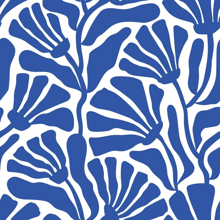 a blue and white wallpaper with large leaves on the bottom half of each leaf