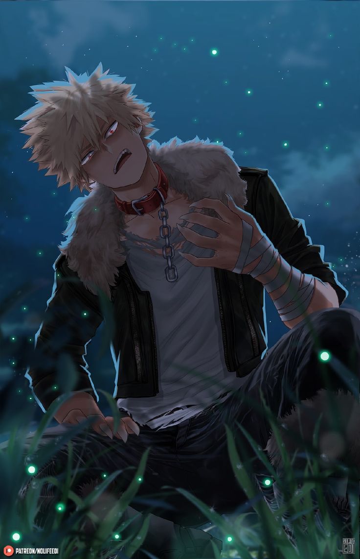 an anime character sitting in the grass with his hands on his face and eyes closed