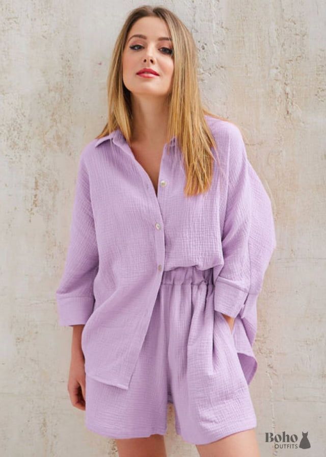 Boho Sleepwear Pajamas Set Lucy Cotton in Pink and Purple Pajama Suit, Trouser Pocket, Cotton Sleepwear, Cotton Pajama Sets, Estilo Chic, Cotton Set, Cotton Pyjamas, Pyjama Set, T Shirt Vest