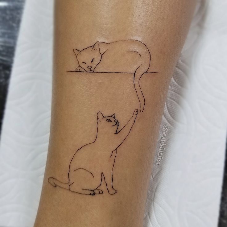 a cat and mouse tattoo on the leg