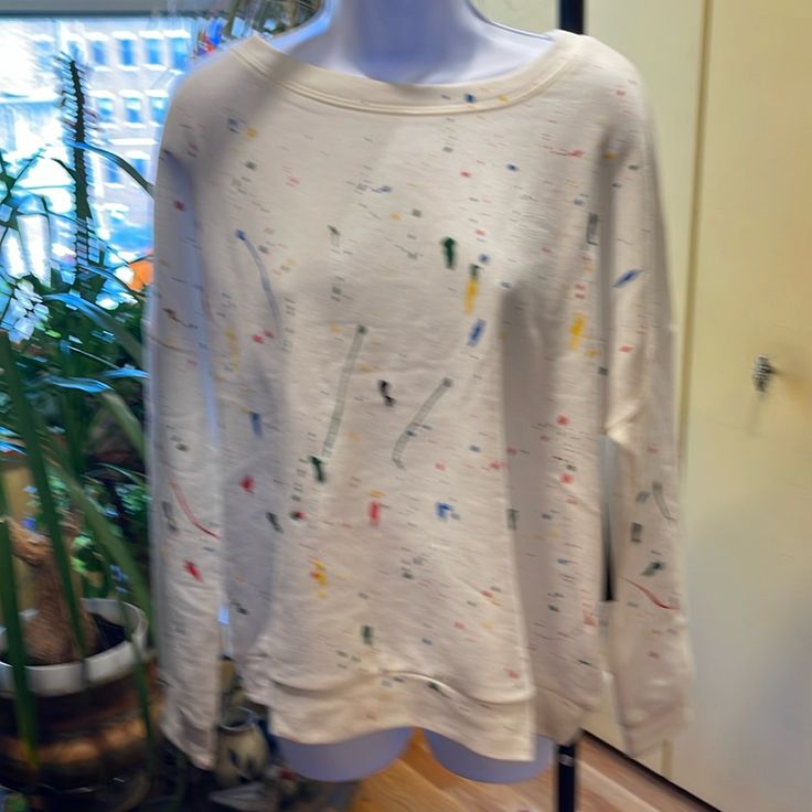 Nwt Plain Splatter Design Sweatshirt. French Terry Type Cotton. Very Stretchy Casual Relaxed Fit Tops With Paint Splatter, Casual Spring Tops With Paint Splatter, Casual Paint Splatter Top For Spring, Relaxed Fit Cotton Top With Paint Splatter, Casual Paint Splatter Tops Relaxed Fit, Paint Splattered Cotton Crew Neck Tops, Multicolor Paint Splatter Cotton Top, Multicolor Paint Splatter Crew Neck Top, Paint Splatter