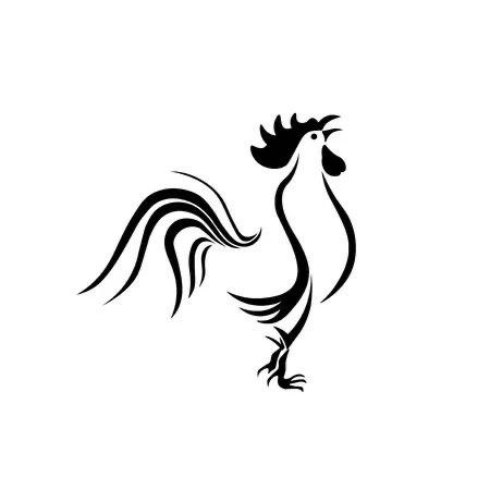 a black and white drawing of a rooster