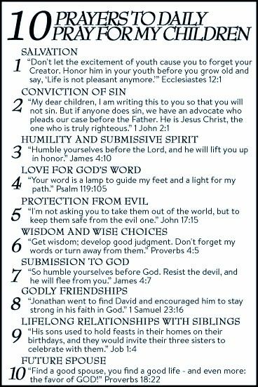 the ten things to pray for children in black and white with text that reads 10 prayers