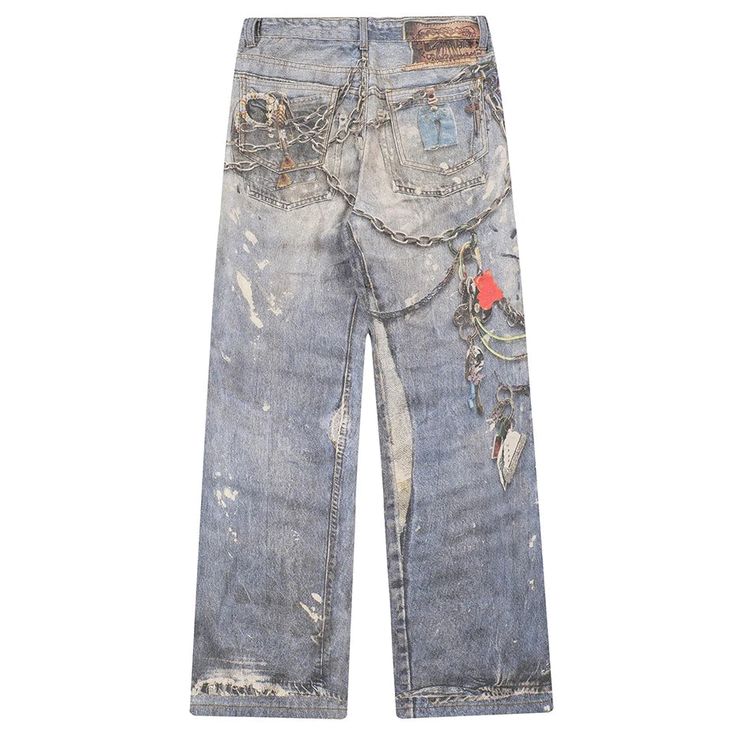 ETA 2-3 weeks Material: Denim Airbrush Jeans, Jeans Chains, Graffiti Jeans, Jeans With Chains, Chain Jeans, Jeans Chain, Modern Street Style, Star Clothing, Brand Ideas