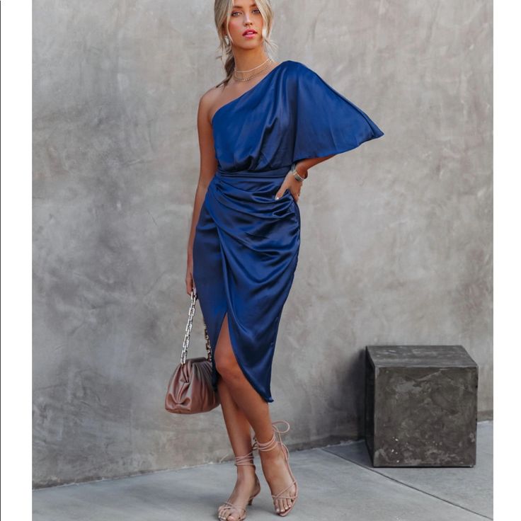 Love This Dress, Just Don’t Have Any Occasion To Wear It! Chic Blue Midi Dress For Night Out, Blue One-shoulder Midi Dress For Night Out, Blue One-shoulder Midi Dress For Date Night, Blue One Shoulder Midi Dress For Night Out, Royal Blue One-shoulder Dress For Night Out, Blue One-shoulder Midi Dress For Cocktail, Royal Blue Chic Midi Dress For Night Out, Royal Blue Summer Cocktail Midi Dress, Blue One-shoulder Dress For Date Night