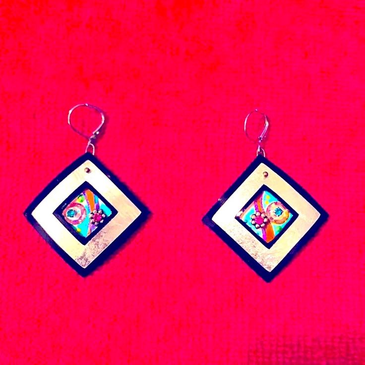 Beautiful Unique Handmade Earrings. Purchased At An Art Show In New Orleans. Never Worn. Hand Painted Earrings For Party, Elegant Handmade Multicolor Earrings, Handmade Artsy Earrings For Party, Hand Painted Dangle Earrings For Party, Hand Painted Multicolor Earrings For Party, Artistic Drop Earrings For Summer, Artsy Summer Jewelry As A Gift, Hand Painted Party Earrings, Artsy Summer Jewelry For Gifts