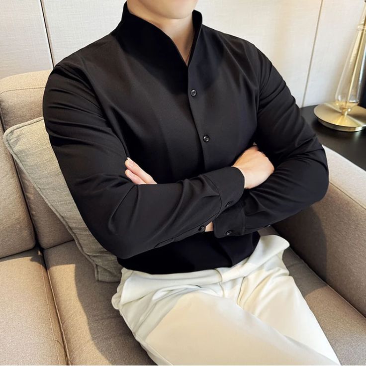 Craft of Weaving : TAT Applicable Season : Spring and Summer Applicable Scene : Office Place Of Origin : China (mainland) Closure Type : Single Breasted Pattern Type : Solid Sleeve Style : regular Model Number : CZ018 Fabric Type : Broadcloth Style : Smart Casual Collar : stand Sleeve Length(cm) : Full Material : lyocell,POLYESTER Shirts Type : Casual Shirts Brand Name : MYAZHOU Gender : MEN Item Type : SHIRTS The Item isAsia Korea Size,1-2 size smallerthan Euro/US.Pls check the size chart caref Elegant Slim Fit V-neck Top, Semi-formal Solid V-neck Top, Fitted Solid V-neck Shirt, Formal Slim Fit V-neck Top, Slim Fit V-neck Formal Top, Slim Fit V-neck Top For Formal Occasions, Slim Fit V-neck Top For Formal Wear, Black Slim Fit Top For Semi-formal Occasions, Formal V-neck Summer Shirt