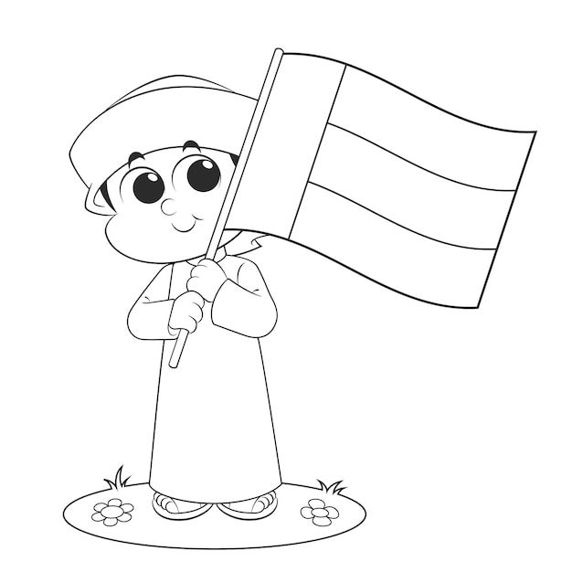 a cartoon character holding a flag