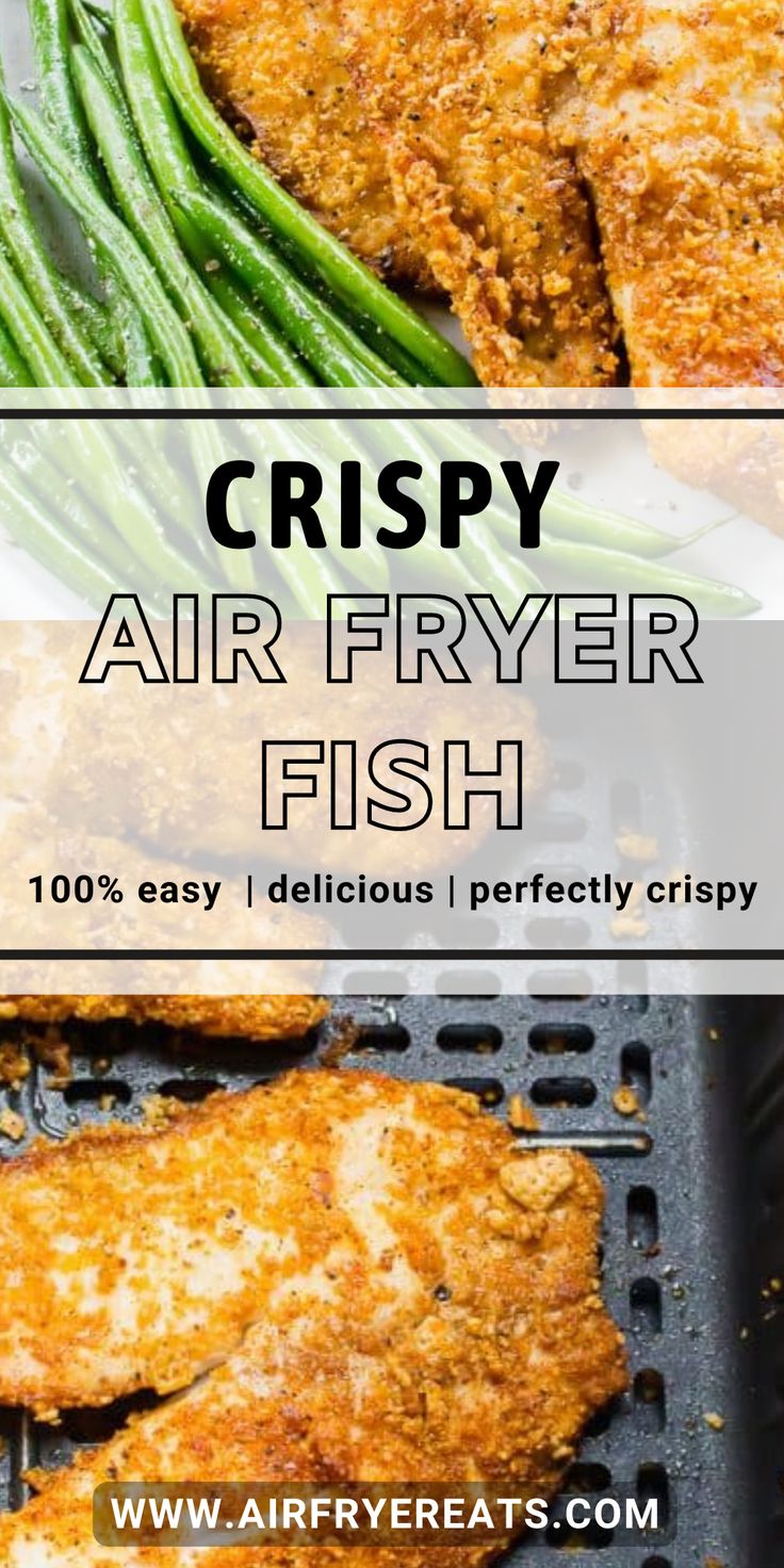 crispy air fryer fish with green beans and asparagus on the side