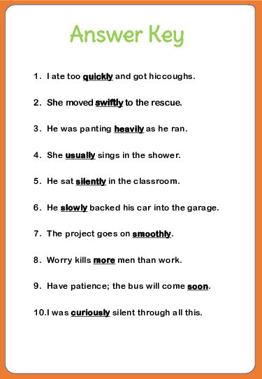 an orange and white poster with the words answer key