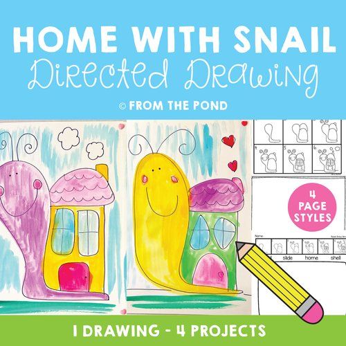 a drawing book with the title home with snail directed drawing from the pond, i draw - 4 projects