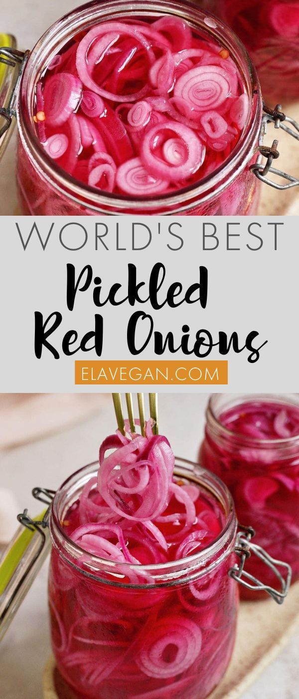 pickled red onions in mason jars with the words world's best pickled red onions