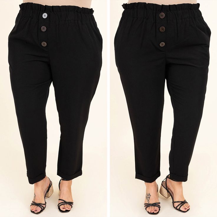 Calling all boss babes, these are your new go to work pants! These stylish yet professional pants feature faux buttons and a tapered fit on the leg. Pair these with a cute top, heels, and your favorite accessories for a work look that will make heads turn!
96% Polyester, 4% Spandex Black Button-up Pants For Work, Black Button-up Work Pants, Trendy Button-up Bottoms For Workwear, Versatile Workwear Bottoms With Buttons, Versatile Buttoned Bottoms For Workwear, Chic Dress Pants With Button Closure For Work, Trendy Workwear Bottoms With Button Cuffs, Trendy Workwear Pants With Buttons, Chic Dress Pants With Button Closure For Business Casual