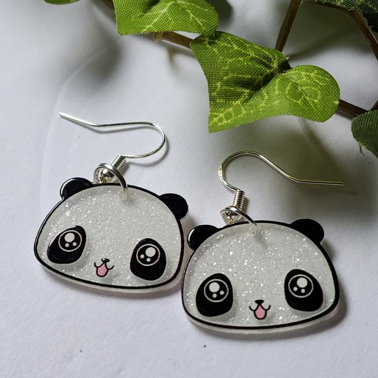 Cute Acrylic Glitter Earrings Lightweight Hook Style New #23 Cartoon Panda Black White Trendy Anime Cosplay Kawaiigirl Art Kawaii White Earrings For Gift, White Kawaii Jewelry For Party, Cute White Earrings For Party, Kawaii White Party Jewelry, Cute White Party Earrings, White Kawaii Earrings For Party, Cute Black Party Earrings, Straw Earrings, Wedding Earrings Studs