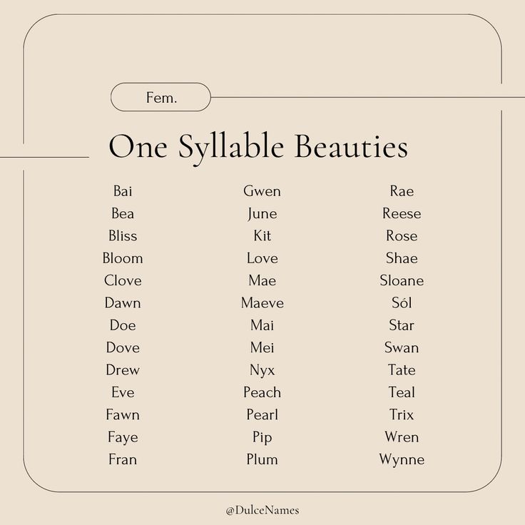 one syllabe beauties list with the names