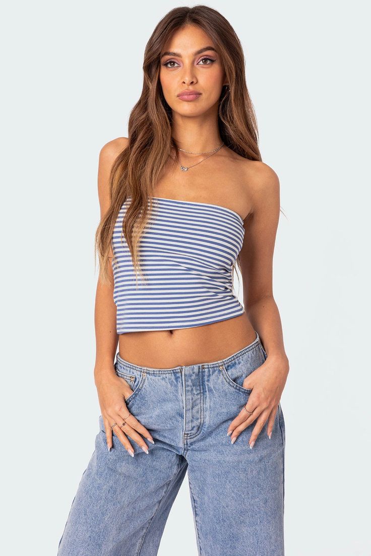 Lilah Striped Tube Top Visionary Fashion, Striped Tube Top, Tube Tops, Strapless Tops, Cropped Tube Top, Top Graphic Tees, Denim Top, S Models, Tube Top