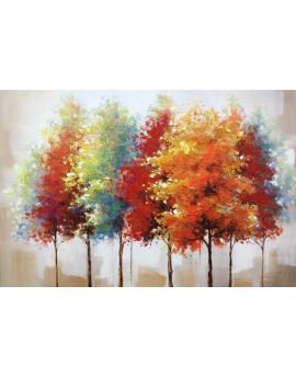 three trees painted in different colors and sizes