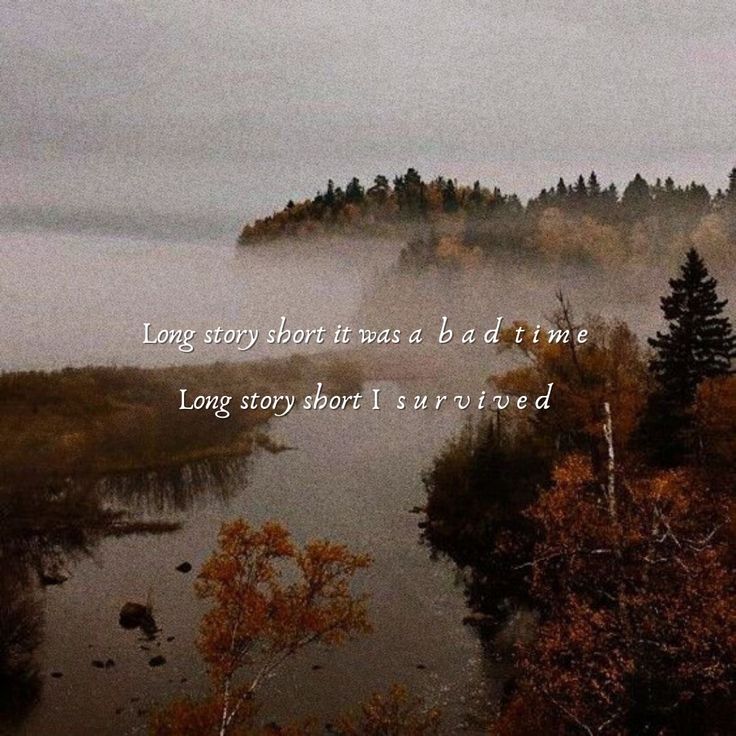 a foggy landscape with trees in the foreground and a quote written on it