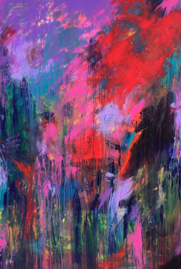 an abstract painting with many colors and shapes