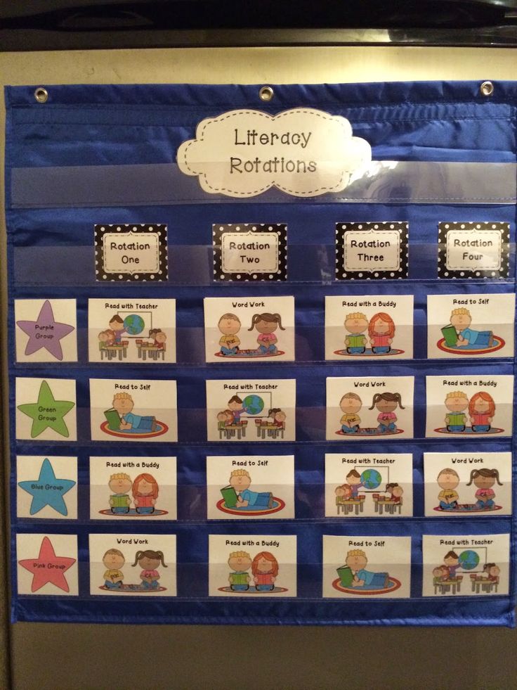 a bulletin board with pictures of children's names and words on it, in front of a refrigerator