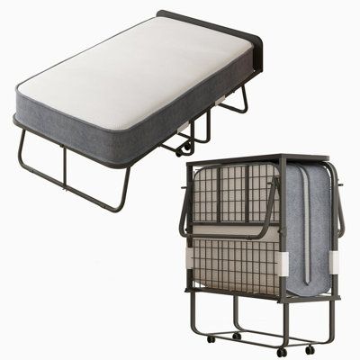 two beds with mattresses attached to them and one is on top of the other