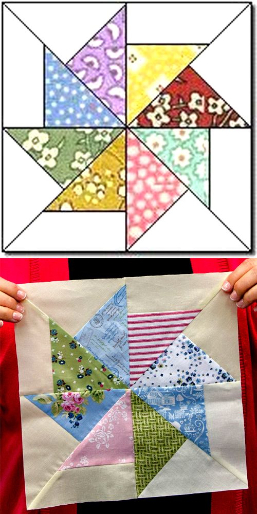 a person holding up a piece of fabric with different designs on it and the image above