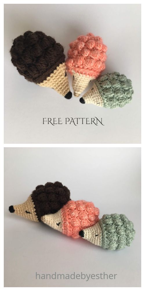 two crocheted hedges are shown with the words free pattern on top and bottom