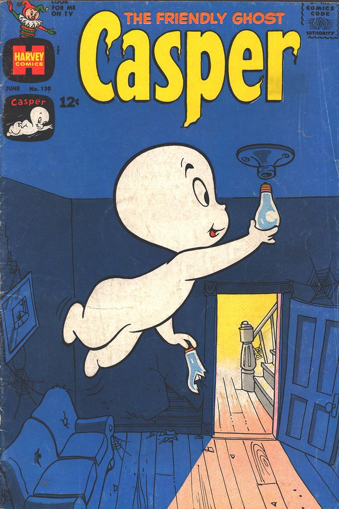 the cover to casper ghost comics, with an image of a dog holding a bottle