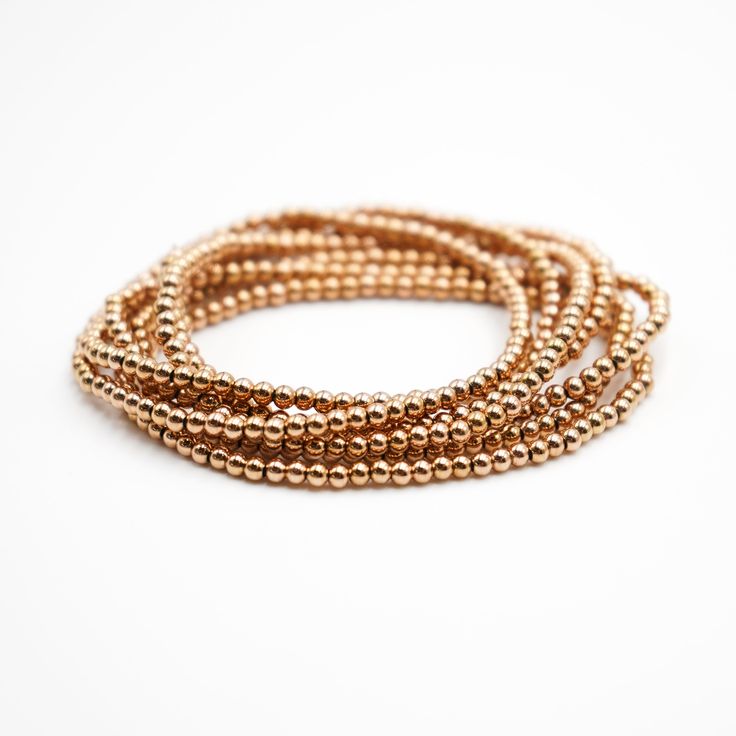 Rose Gold Filled 3mm Ball Bracelet - Premium Bracelets from Mack & Rex - Just $29.95! Shop now at Mack & Rex Hypoallergenic Rose Gold Bracelet With Round Beads, Stackable Rose Gold Beaded Bracelets, Rose Gold Stackable Beaded Bracelets, Stackable Round Beads Bracelets In Rose Gold, Rose Gold Stackable Stretch Bracelet With Round Beads, Rose Gold Stackable Bracelet With Round Beads, Adjustable Stackable Rose Gold Bracelet, Elegant Rose Gold Stackable Stretch Bracelet, Hypoallergenic Rose Gold Jewelry With Round Beads