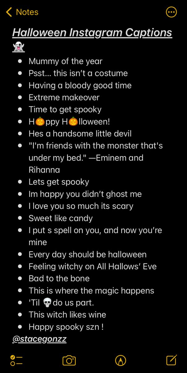 a text message that reads halloween instagram captions on the bottom right hand corner