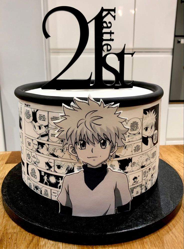 a birthday cake with an anime character on it's top tier and the number twenty two