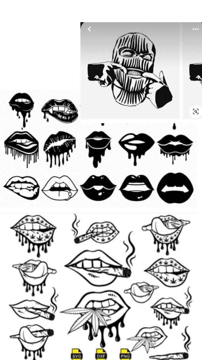 different types of lips and mouth shapes in black and white, with the same color