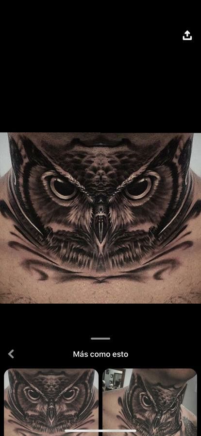 an owl tattoo on the chest is shown in this screenshote photo, which shows how