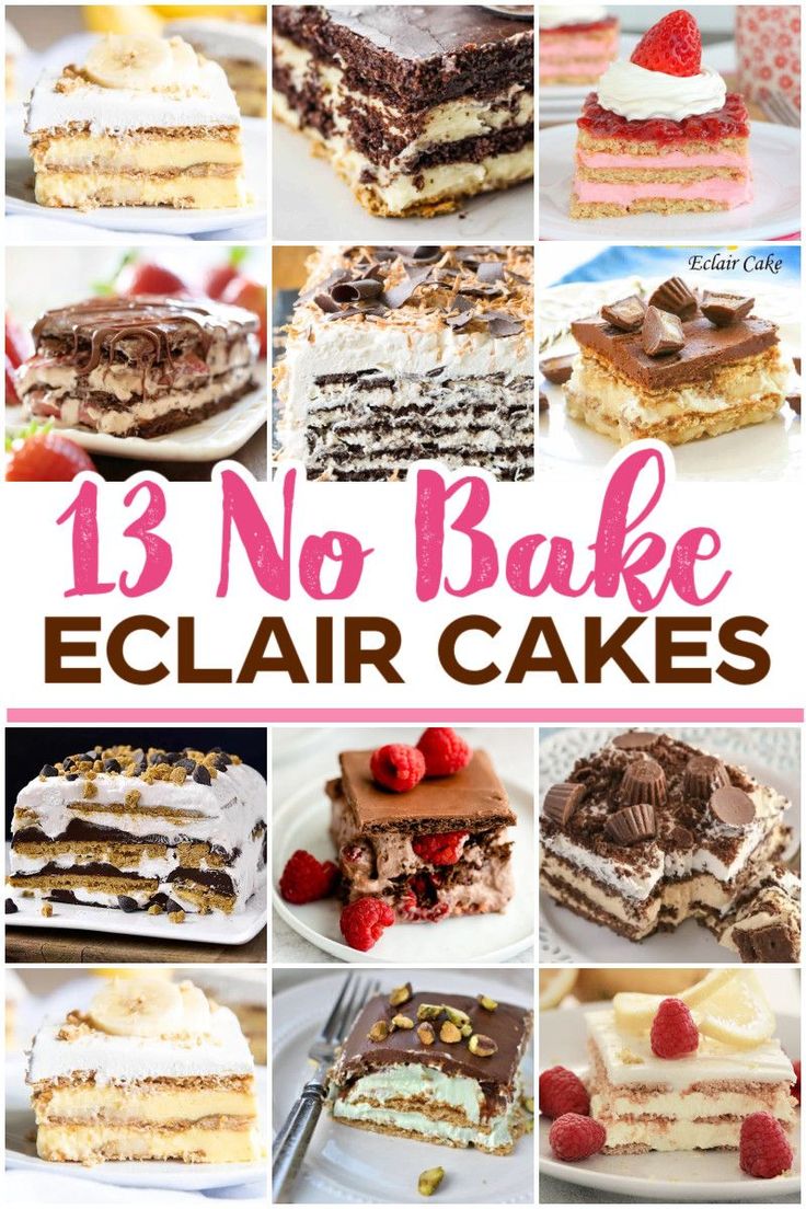 13 no bake eclair cakes with text overlay that reads 13 no bake eclair cakes