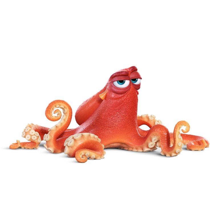 an orange octopus sitting on top of a white floor next to a red sea horse