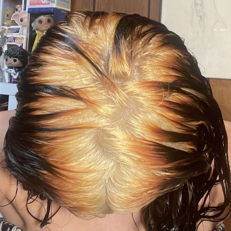 Blonde Roots Brown Ends, Dark Hair With Light Roots, Black Hair Bleached Tips, Blonde Ghost Roots Black Hair, Bleached Roots Dark Ends, White Roots Dark Ends, Bad Bleached Hair, Blonde Ghost Roots, Bleached Streak In Hair