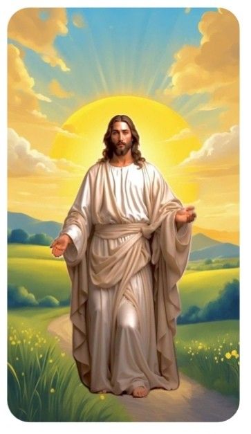 jesus standing in front of the sun with his arms outstretched