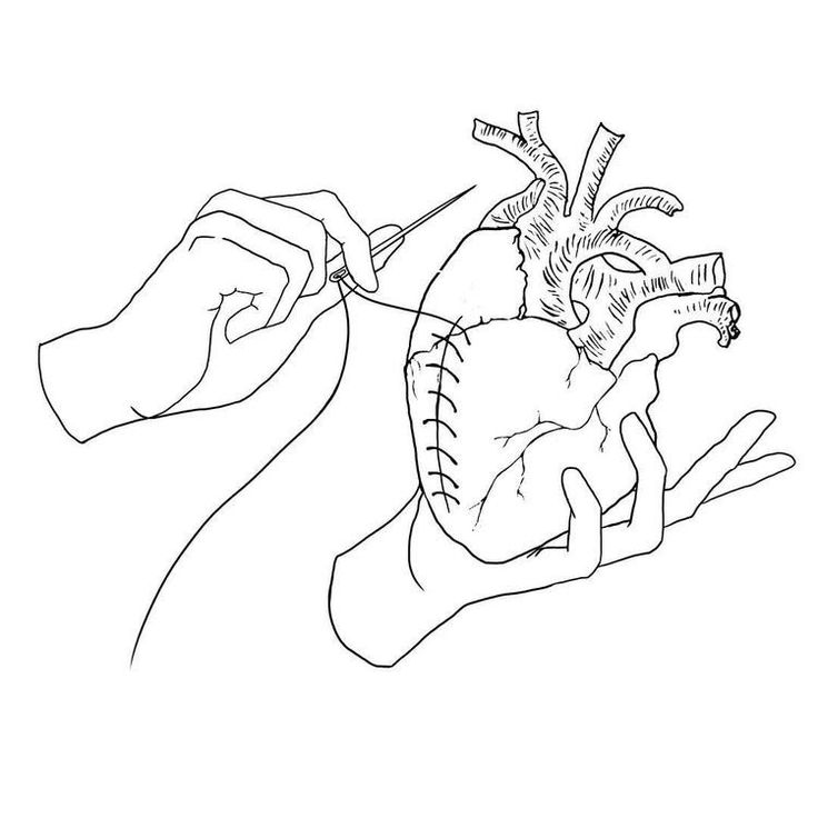 a drawing of a human heart being held by someone's hand with the other hand