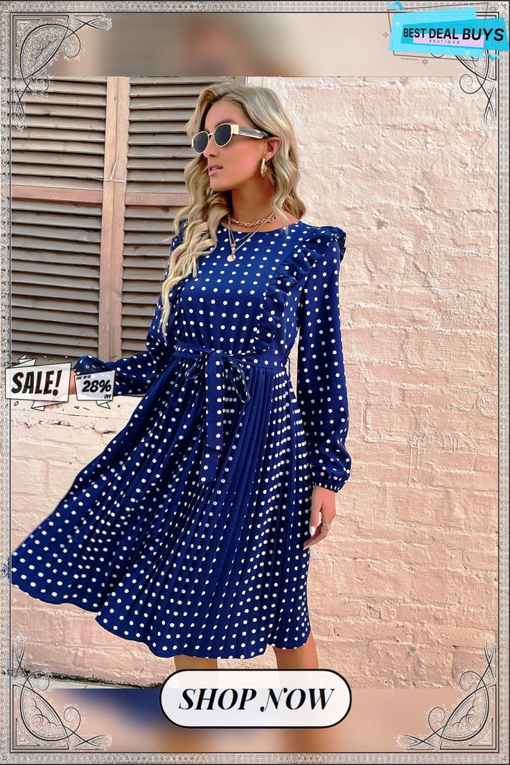 Anama Midi Dress - Sapphire Casual Long Sleeve Pleated Spring Dress, Pleated Long Sleeve Midi Dress For Day Out, Knee-length Dress For Date In Fall, Knee-length Dresses For Fall Date, Knee-length Fall Date Dress, Chic A-line Dress For Date, Spring Mid-length Pleated Dresses, Fall Day Out Pleated Dress, Casual Long Sleeve Pleated Summer Dress