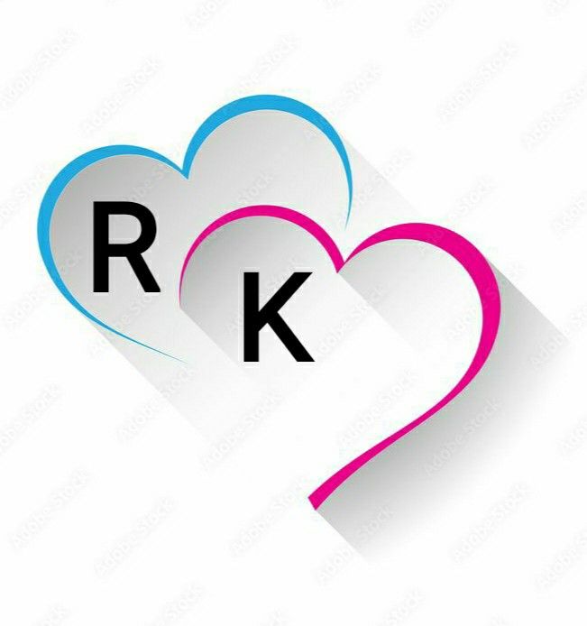 two hearts with the letter r and k in it's center, on a white background