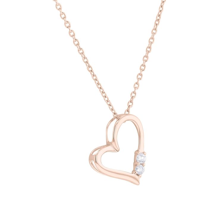 Make someone's heart skip a beat with this gorgeous Two of Hearts Diamond Necklace! The pendant features two round brilliant diamonds nestled together, and comes with an 18 inch chain. Show your special someone you care, with this dazzling gift of love! Rose Gold Heart-shaped Necklace With Brilliant Cut, Heart Shaped Rose Gold Necklace With Brilliant Cut, Rose Gold Heart Necklace With Brilliant Cut, Rose Gold Diamond Heart Pendant Necklace, Rose Gold Diamond Necklace For Anniversary Gift, Rose Gold Heart Pendant Diamond Necklace, Valentine's Day Gift Diamond Necklace With Single Diamond, Rose Gold Open Heart Necklace With Diamond Accents, Rose Gold Heart Necklace For Anniversary