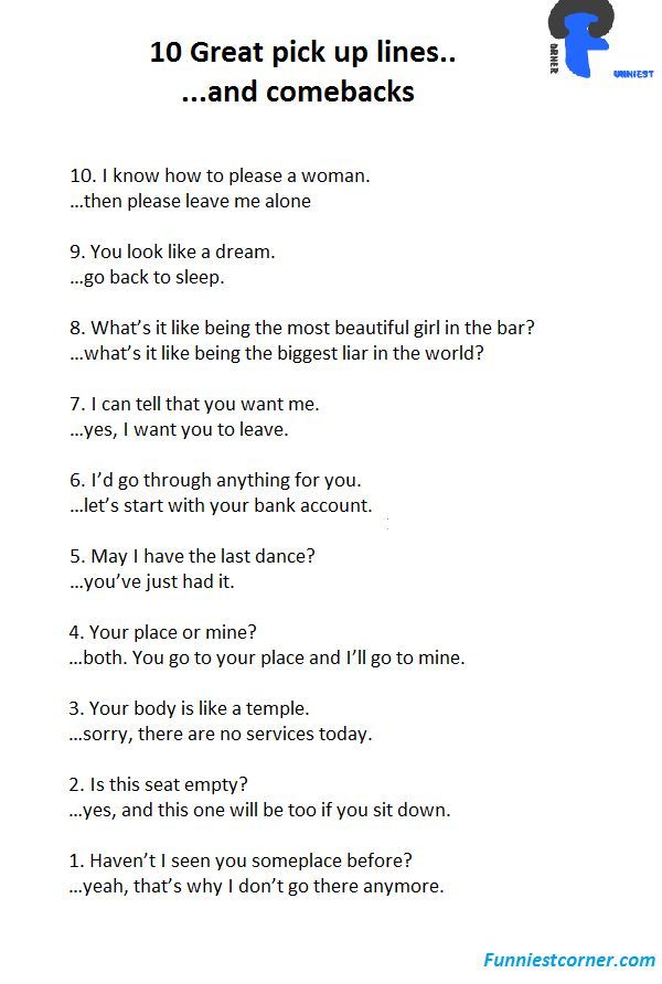 a poem with the words 10 great pick up lines and some other things to do